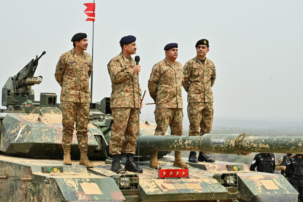 Chief of Army Staff of Pakistan Asim Munir visits the Tilla Field Firing Ranges to witness the Exercise Hammer Strike, a high-intensity field training exercise conducted by the Pakistan Army's Mangla Strike Corps, in Mangla