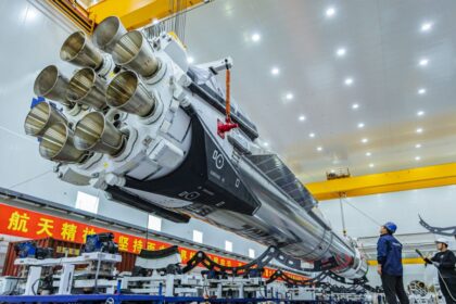 China’s Zhuque-3 reusable rocket undergoing pre-launch tests at LandSpace facility ahead of its maiden flight.