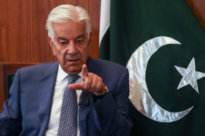 Pakistani Defence Minister Khawaja Asif speaks during a press conference in Islamabad after a deadly suicide attack.
