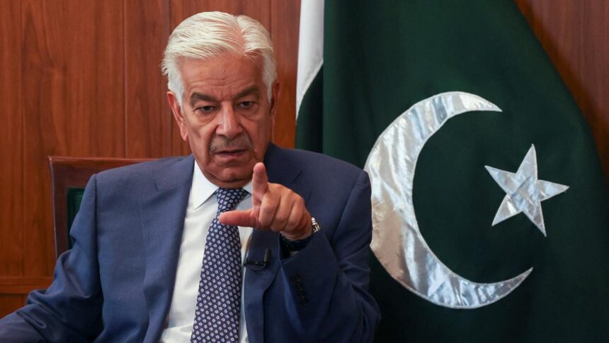 Pakistani Defence Minister Khawaja Asif speaks during a press conference in Islamabad after a deadly suicide attack.