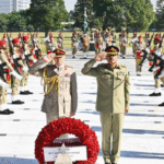 Pakistan Army Chief Field Marshal Asim Munir (front-right) and UK Chief of the General Staff General Sir Charles Walker laying a wreath at Yadgar-e-Shuhada, GHQ Rawalpindi, November 6, 2025.