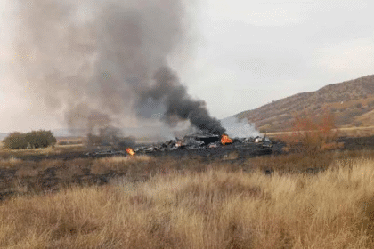 Turkish C-130 military cargo plane crash site near Georgia-Azerbaijan border as rescue teams begin search operations.