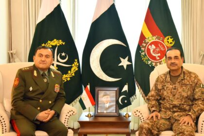 Pakistan Army Chief Field Marshal Syed Asim Munir meets Tajikistan Defence Minister Colonel General Sobirzoda Emomali Abdulrahim at GHQ Islamabad.