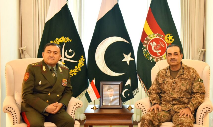 Pakistan Army Chief Field Marshal Syed Asim Munir meets Tajikistan Defence Minister Colonel General Sobirzoda Emomali Abdulrahim at GHQ Islamabad.
