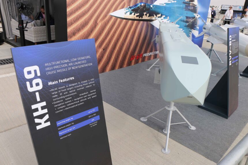 “Russian defense companies exhibit Su-57E, Yak-130M, drones, and air defense systems at Dubai Airshow 2025.”