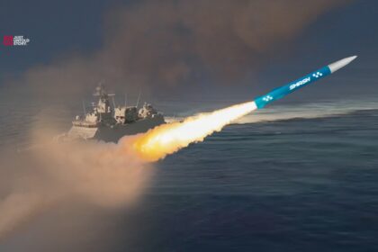 "Pakistan Navy Type 22P frigate conducting test launch of SMASH anti-ship ballistic missile during naval exercise"
