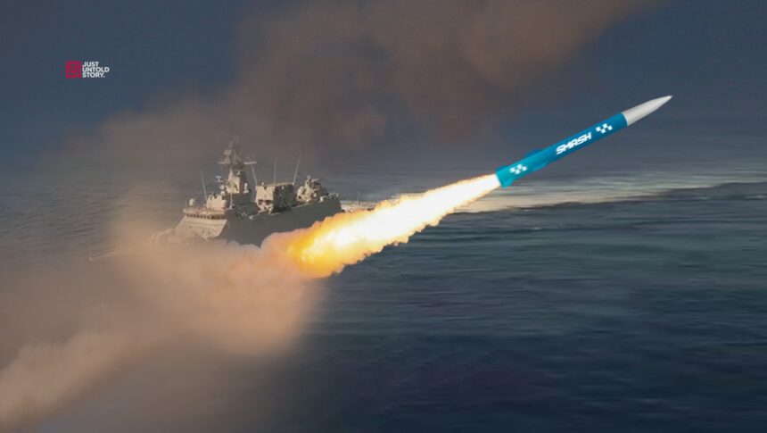 "Pakistan Navy Type 22P frigate conducting test launch of SMASH anti-ship ballistic missile during naval exercise"